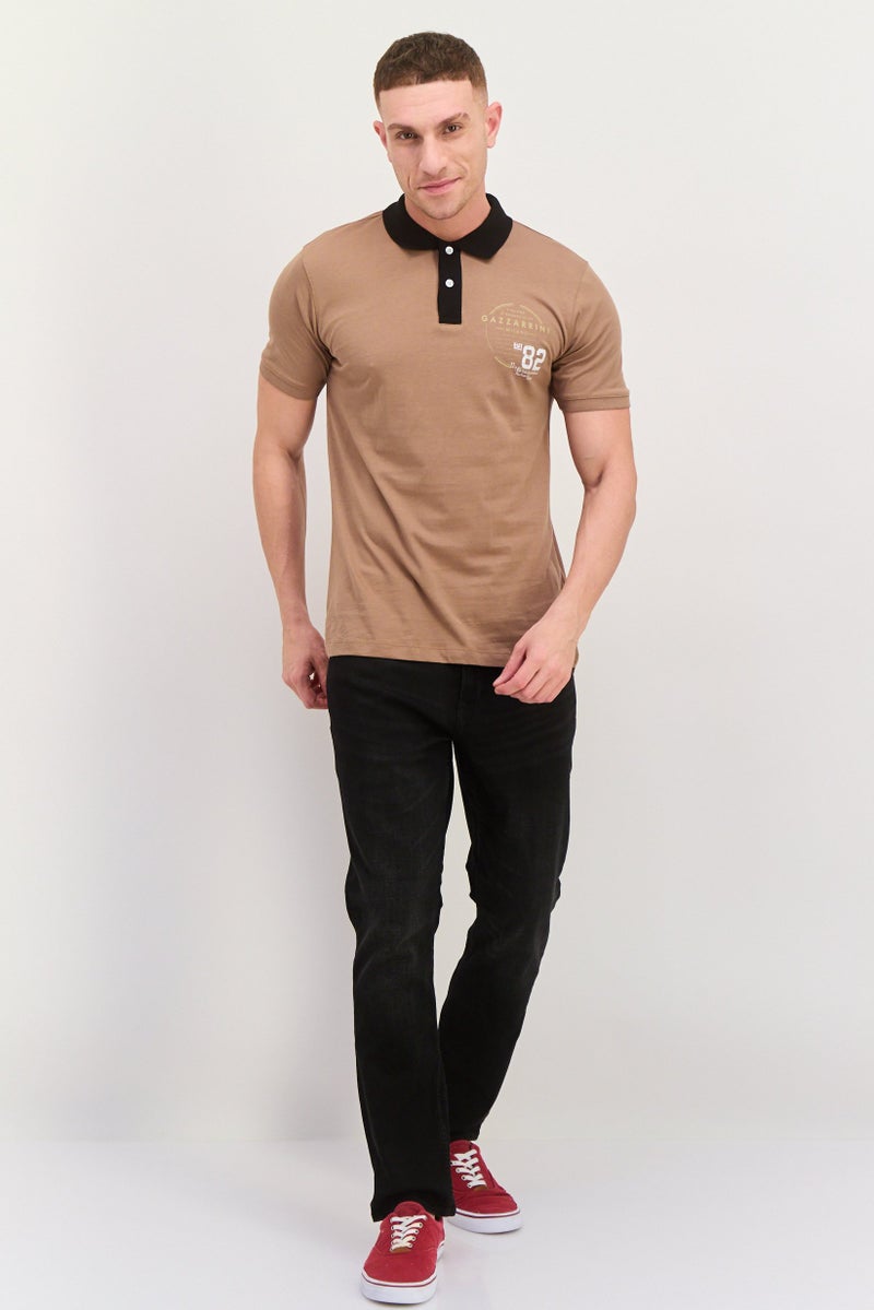 Gazzarrini تي شيرت بولو قصير الأكمام للرجال بتصميم جرافيكي، بني - Image 2